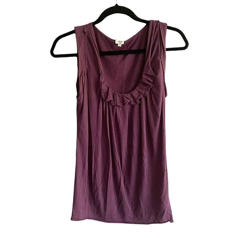 𝅺ARITZIA Sleeveless Oversized Tank Top Ruffle Neck Unfinished Hem Purple XXS